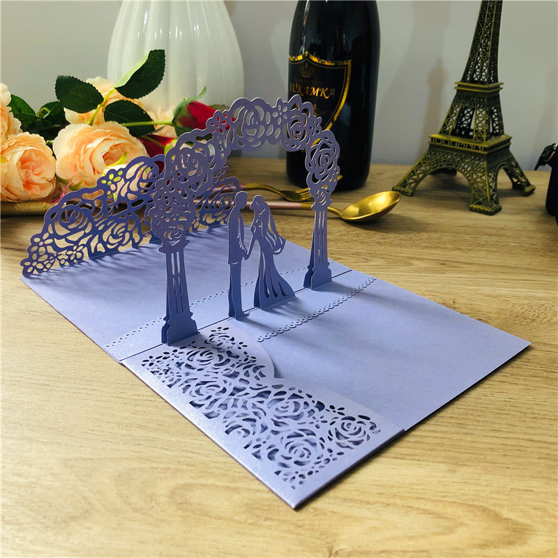 Factory Manufacturers Wholesale Christmams/Thank You/Birthday Luxury Laser Cut 3D Handmade Pop Up Wedding Invitations Card