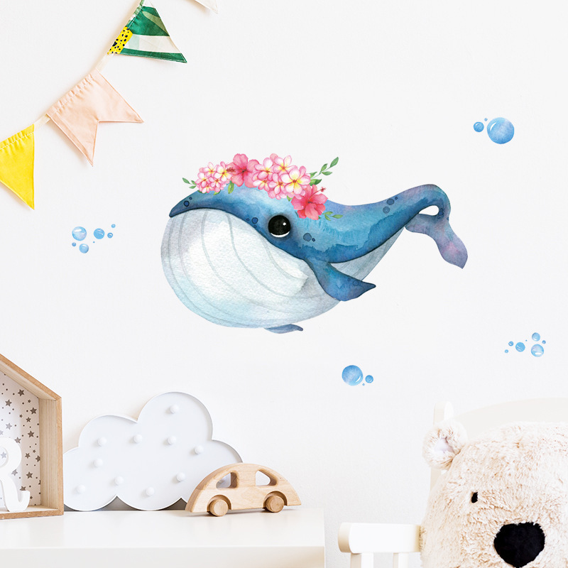 China factory wholesale home decoration adhesive whale wall sticker for kids children nursery school decor wall decals