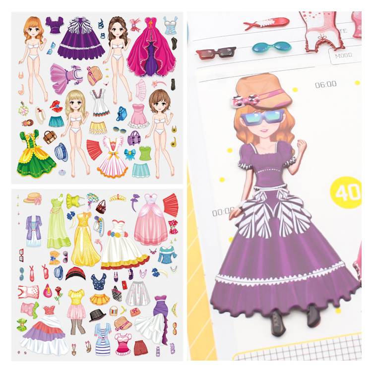 OEM&ODM Funny Custom Decorative Removable Girls Toy 3d Puffy Foam Princess Dress Up Doll Stickers For Kids