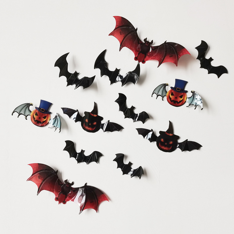 Halloween Decorations PVC Spooky Pumpkin Bats Plastic Wall/window/room/party 3d Sticker