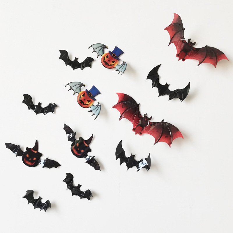 Halloween Decorations PVC Spooky Pumpkin Bats Plastic Wall/window/room/party 3d Sticker