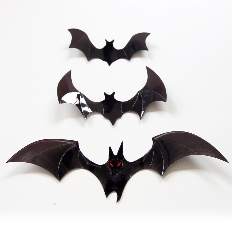 Hot Product 12pcs Halloween 3D Bats Decoration Different Sizes Realistic PVC Scary Black Bat Home Decoration Wall Sticker