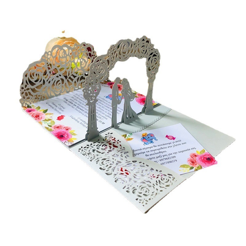 Factory Manufacturers Wholesale Christmams/Thank You/Birthday Luxury Laser Cut 3D Handmade Pop Up Wedding Invitations Card