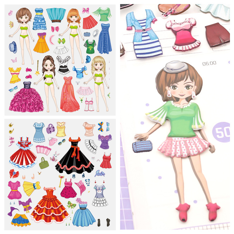 OEM&ODM Funny Custom Decorative Removable Girls Toy 3d Puffy Foam Princess Dress Up Doll Stickers For Kids