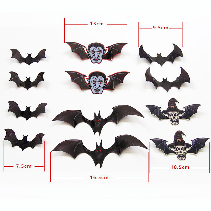 Hot Product 12pcs Halloween 3D Bats Decoration Different Sizes Realistic PVC Scary Black Bat Home Decoration Wall Sticker