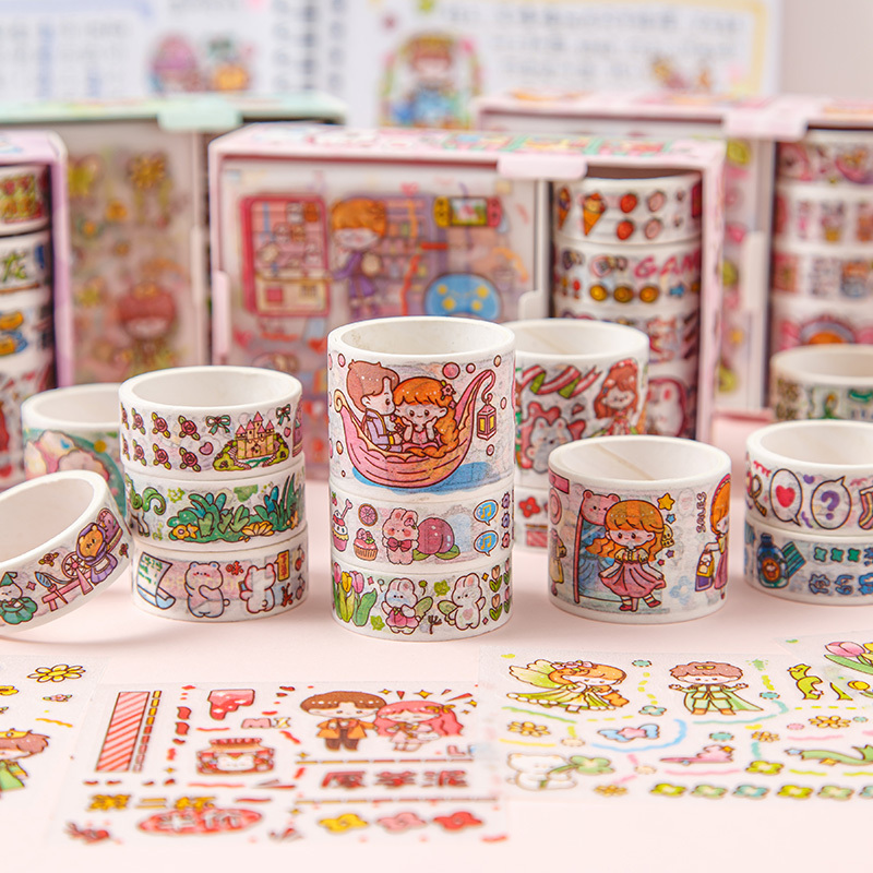 New Arrival  Girl Cartoon Cute 4 Tapes 4 Stickers Set Tape Sticker Stationery DIY Decorative Tape Sticker Set