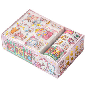 New Arrival  Girl Cartoon Cute 4 Tapes 4 Stickers Set Tape Sticker Stationery DIY Decorative Tape Sticker Set