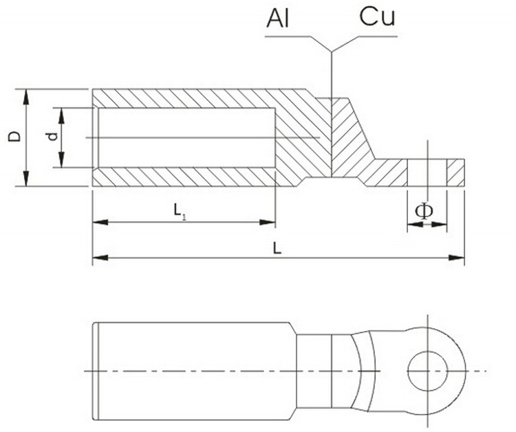 Zhuojiya manufacture Products Copper Connecting Terminals Bimetallic Cable Lug