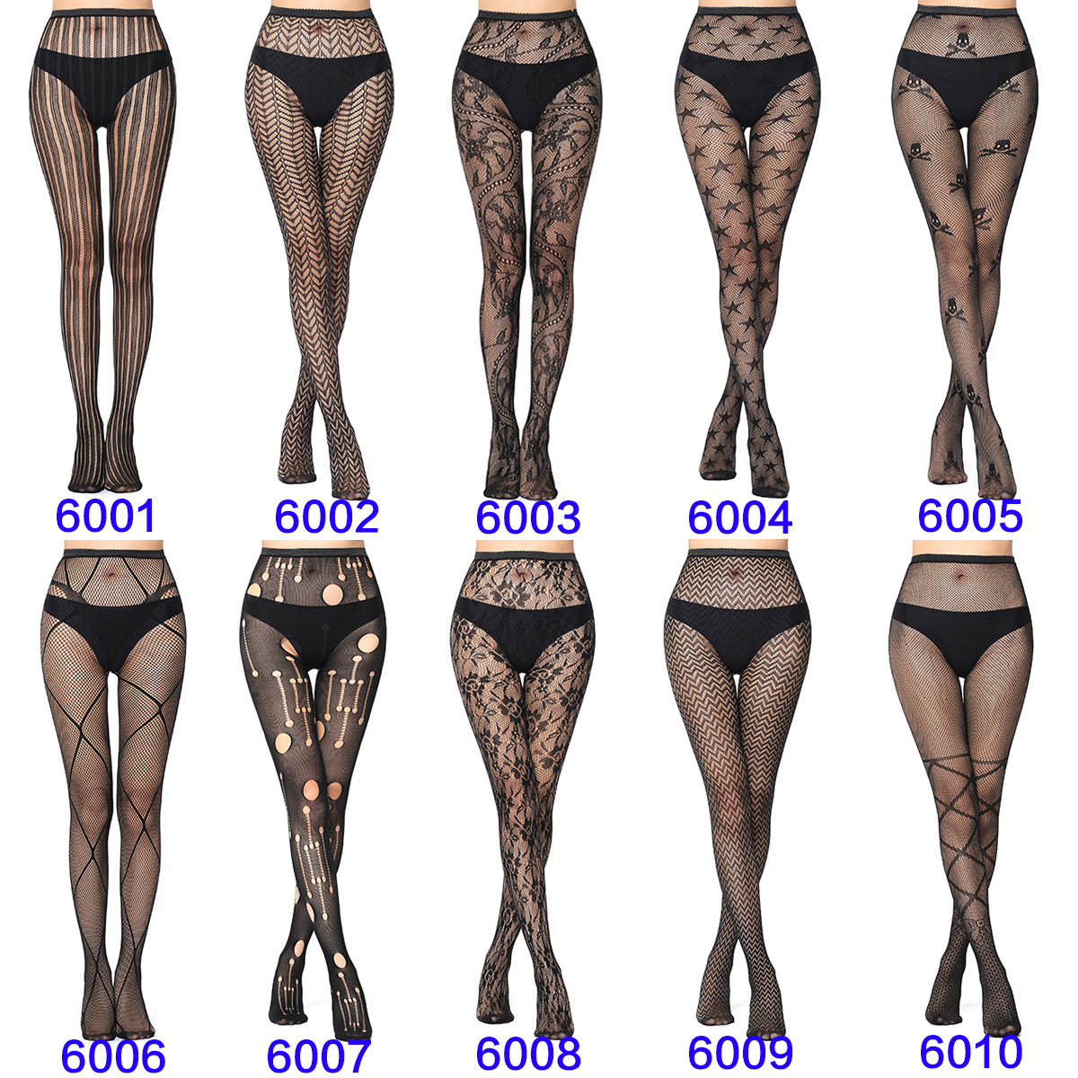 V6001 Women Underwear Skull Flower Stripes Star Cross Fishnet Mesh Fishnet  PantyhoseTights