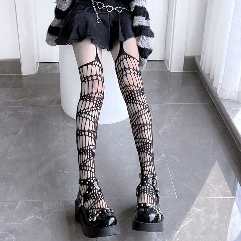 Fashion Girls Street Style Sexy Stockings Suspenders Fishnet Pantyhose Over Knee High Transparent Thigh Thin Tights