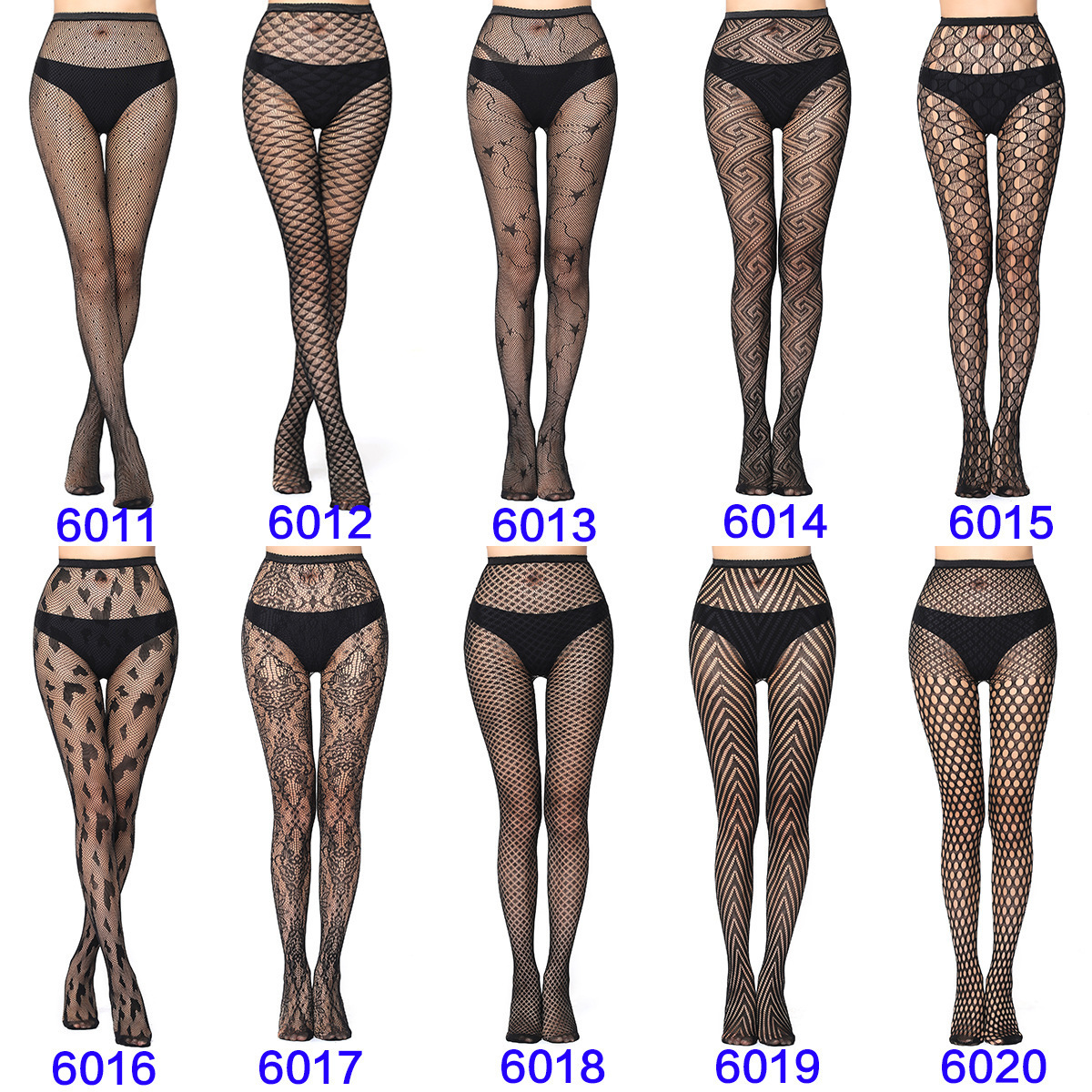 V6001 Women Underwear Skull Flower Stripes Star Cross Fishnet Mesh Fishnet  PantyhoseTights