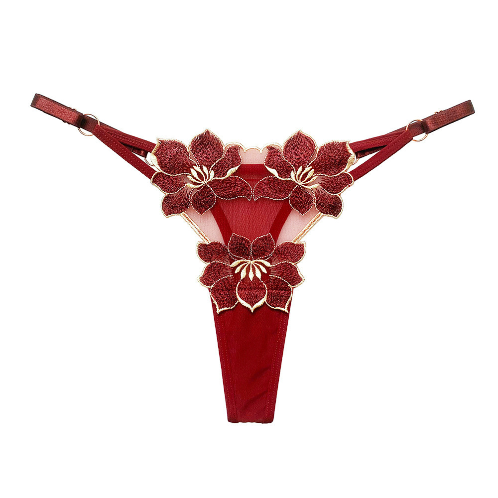 2265 Women Sexy Panty Underwear Mesh Embroidery Flowers T Back Thongs Panty