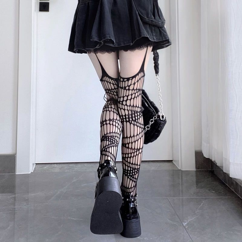 Fashion Girls Street Style Sexy Stockings Suspenders Fishnet Pantyhose Over Knee High Transparent Thigh Thin Tights