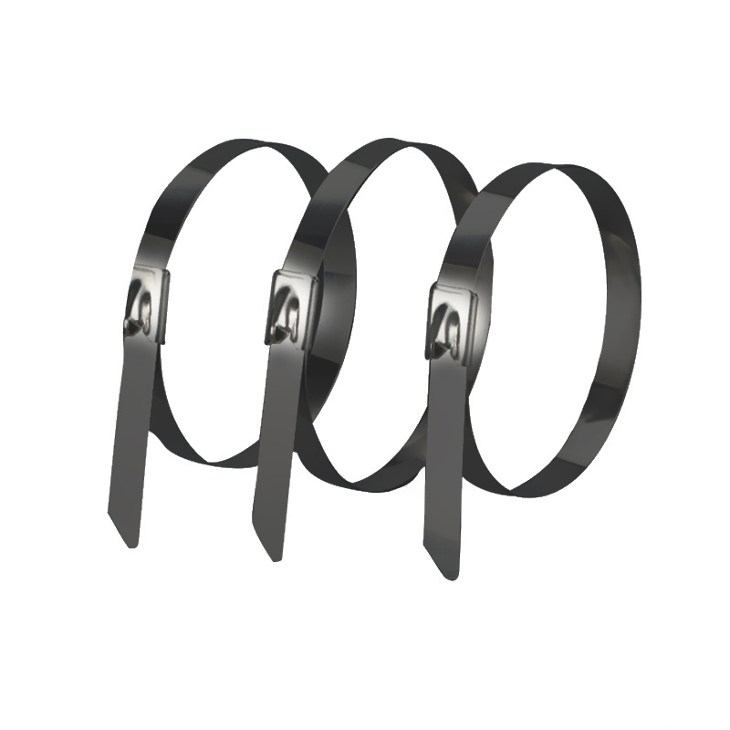 High Quality 7.9*400mm 304metal zip ties PVC Plastic Coated  Ball Lock Type Ties stainless steel cable ties