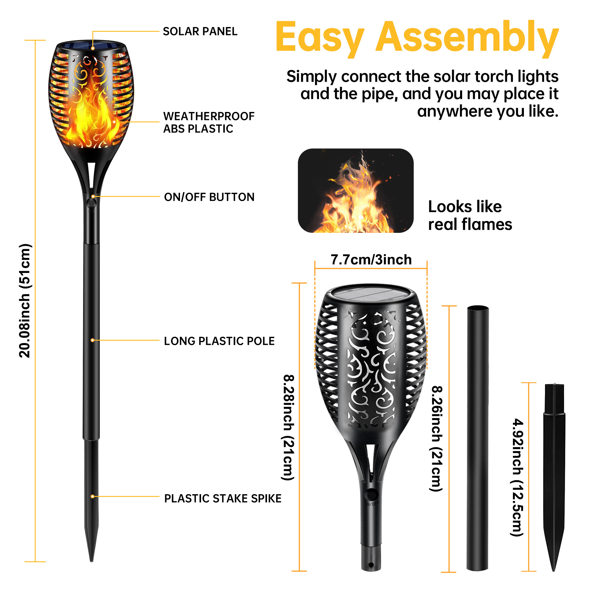 KAGAWA 12/33/72/96 LED Tiki Torches Landscape Decoration Pathway Lights Outdoor Solar Torch Light with Flickering Flame