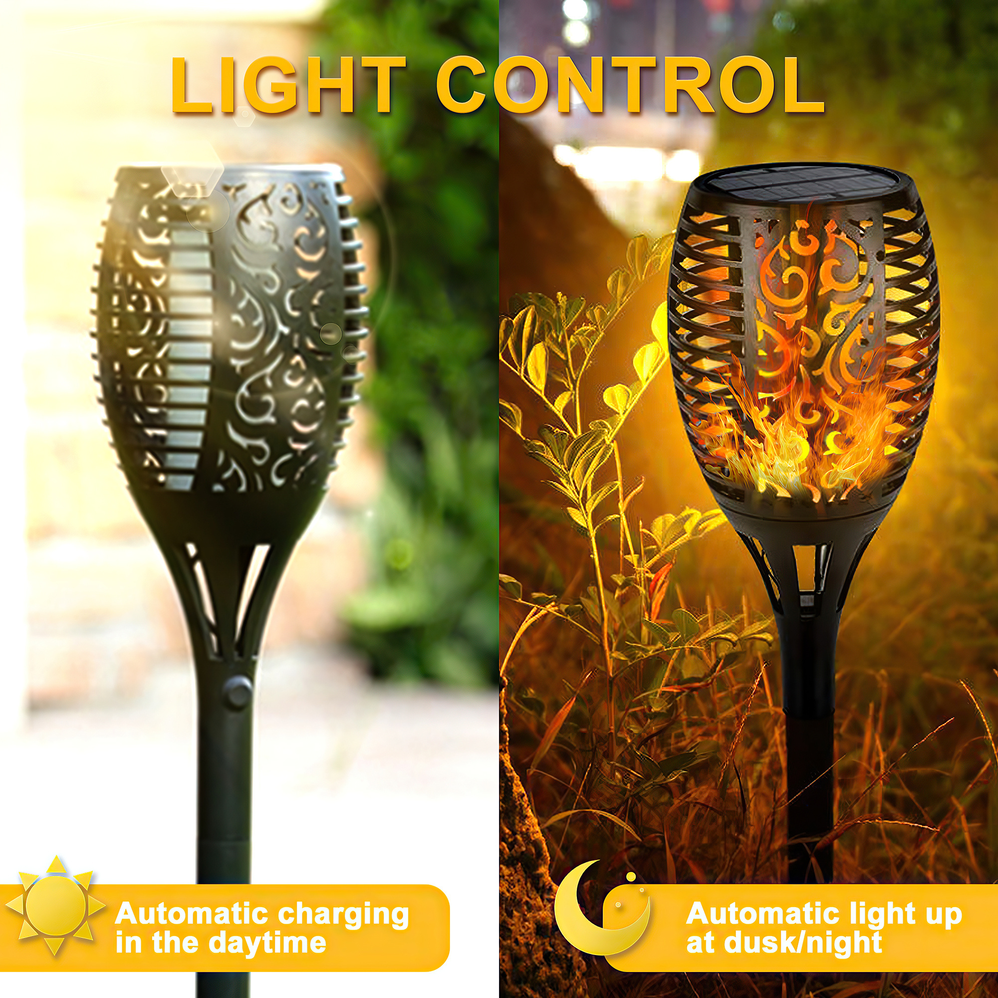 KAGAWA 12/33/72/96 LED Tiki Torches Landscape Decoration Pathway Lights Outdoor Solar Torch Light with Flickering Flame