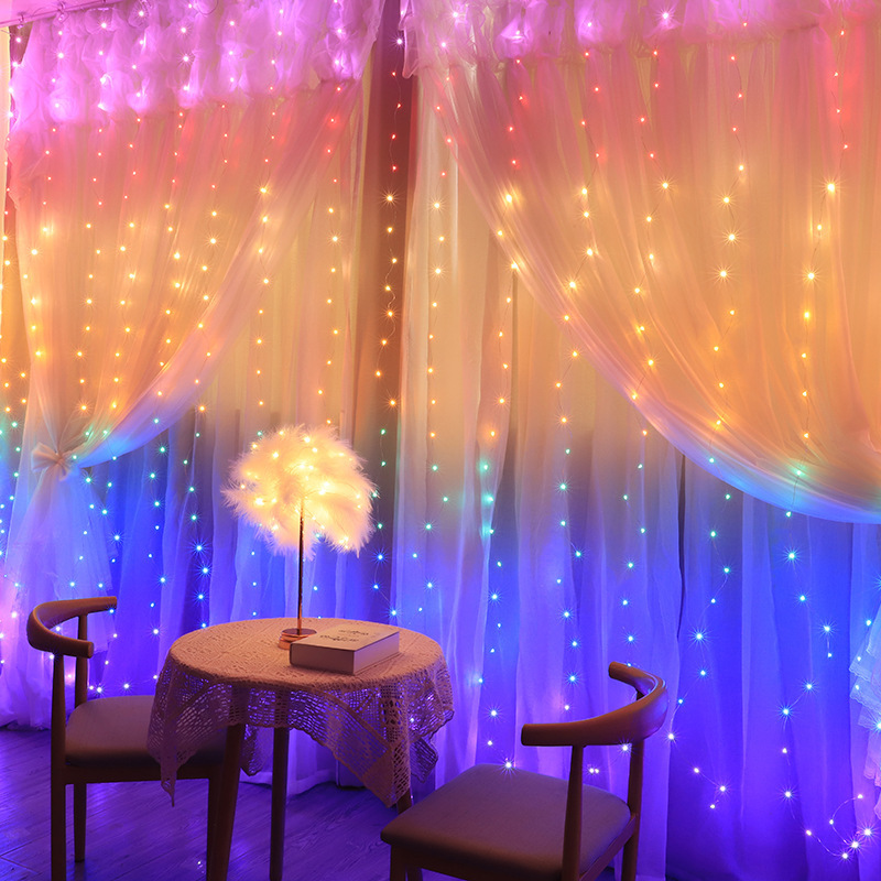 LED Curtain Lights Control Smart With Remote RGB Window String Lights Rainbow Curtain Fairy Lights