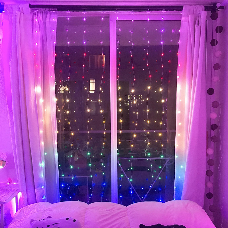 LED Curtain Lights Control Smart With Remote RGB Window String Lights Rainbow Curtain Fairy Lights