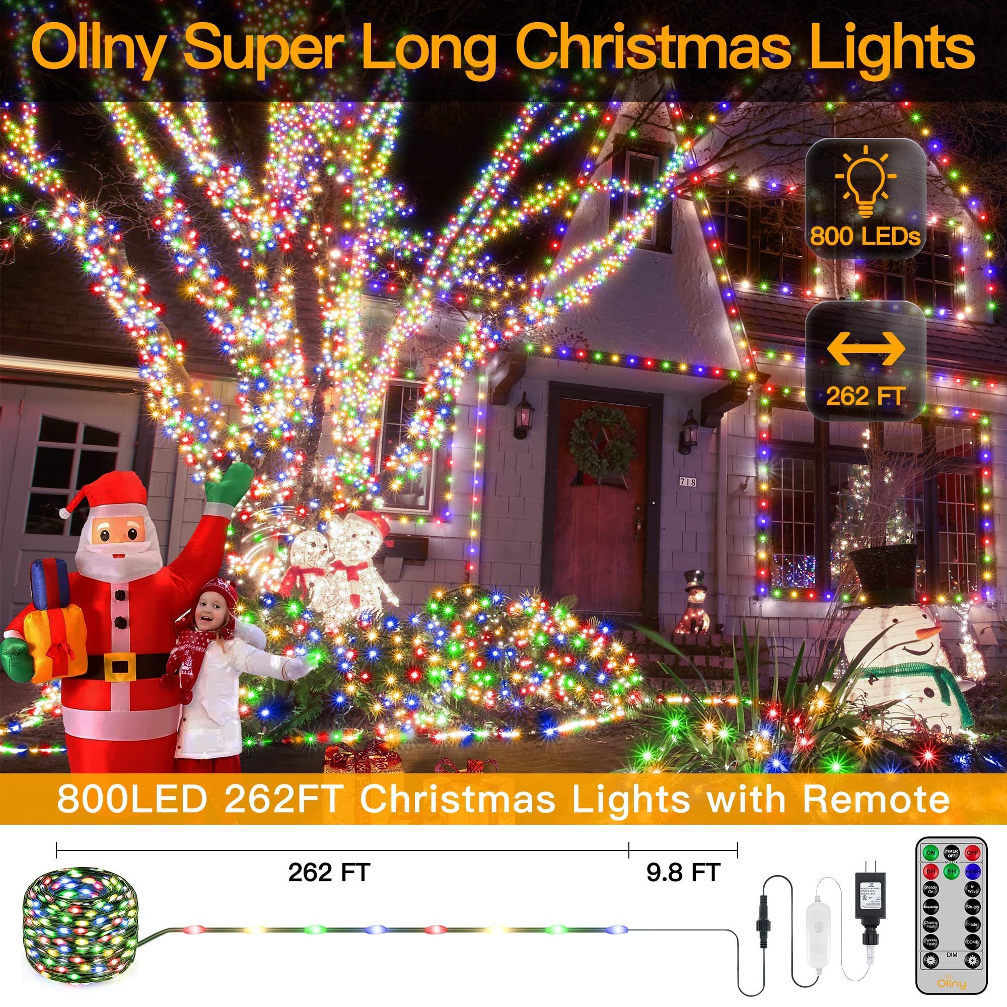 8 Modes Timing Option Waterproof 262ft 800 Fairy Lights Plug in Multicolor Dimmable LED Christmas String Lights Holiday Lights