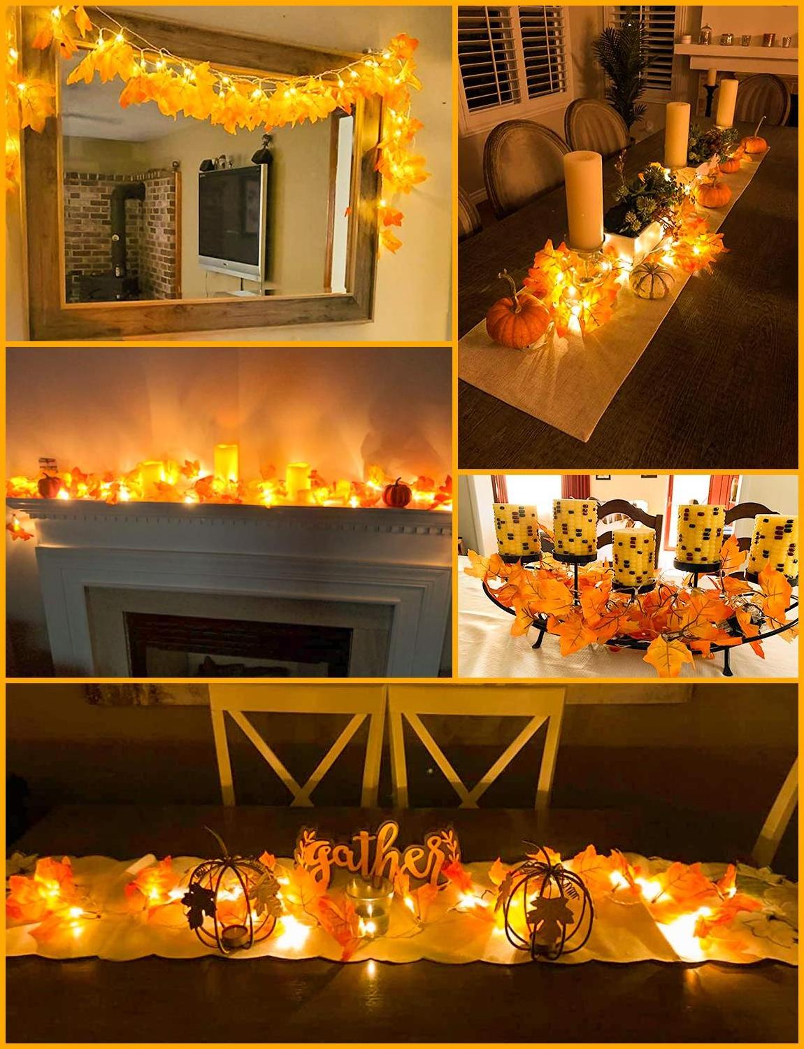 Wholesale Autumn Harvest Thanksgiving Christmas Tree LED Lights Maple Leaves Led Garlands Lights for Garden Holiday Decoration