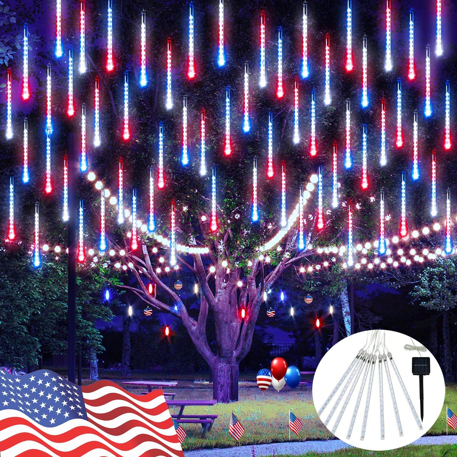 New Trend Solar Icicle Falling Rain Lights Curtain Fairy Battery Christmas Meteor Starfall Led Tube Fairy Light Garden Stag