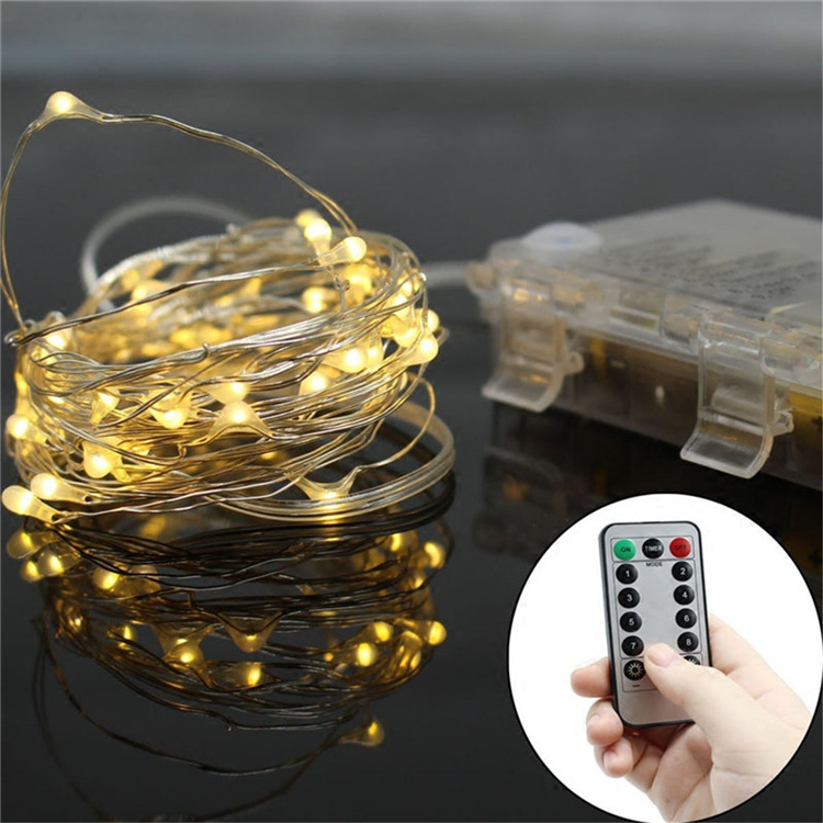 Battery Operated Waterproof LED Fairy String Lights with Remote Control Timer 8 Modes 33ft Copper Wire Christmas Lights