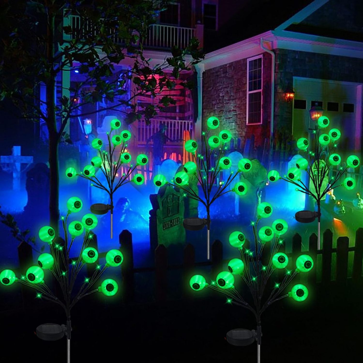 Purple Spooky Lights Scary Eyeballs Solar Garden Lights Halloween Decorations Outdoor swaying Firefly solar lighting