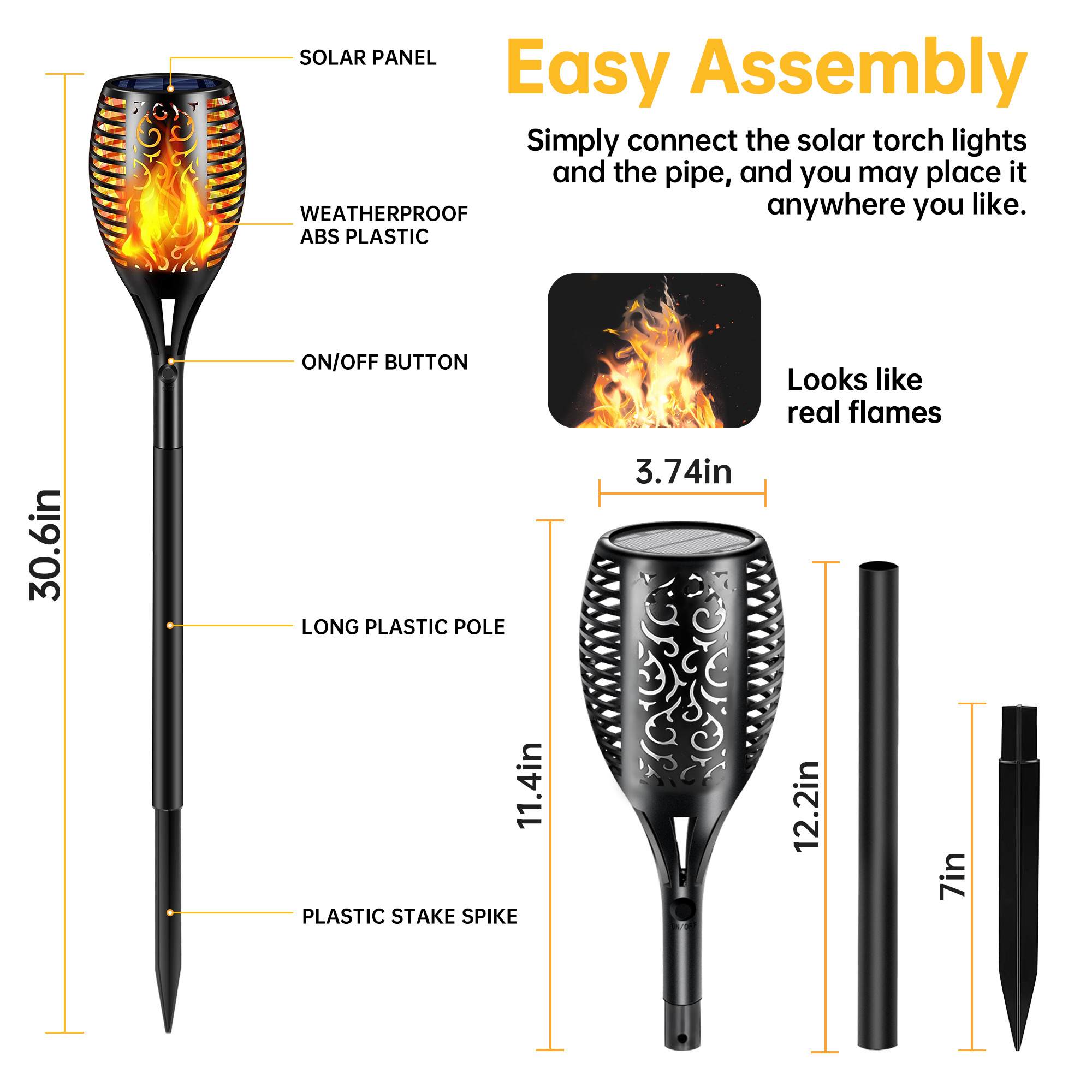 Outdoor Waterproof Decoration Flickering Flame 96 LED Tiki Torches Solar Torch Light Plastic Luces Solares IP65 Luces Llama 0.7