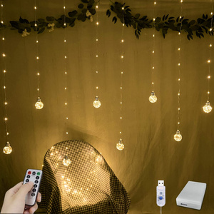 USB Powered with Remote 200LED Wishing Ball Curtain Lights LED Edison Style Bulb Twinkle LED Window Fairy Lights