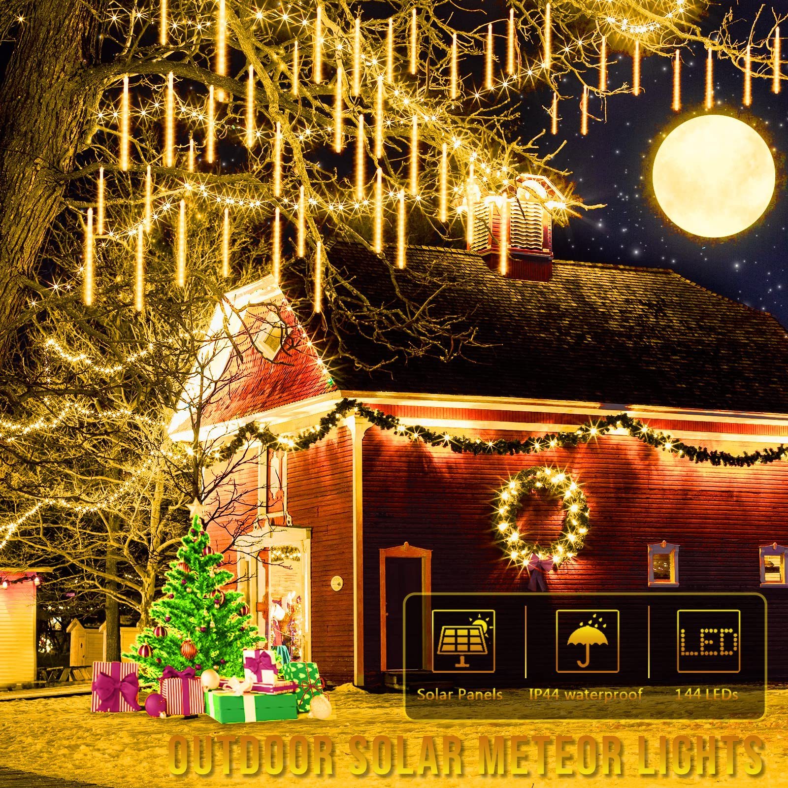 8 Tubes 144 LEDs Rain Lights Solar Christmas Solar Meteor Shower Lights Led Falling Rain Fairy String Lights