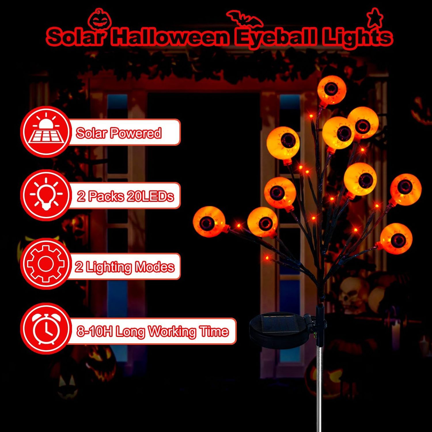 Halloween Decoration Waterproof Outdoor Solar Scary Eyeball Lights Green Eyeball Swaying Firefly Lights Halloween Lights