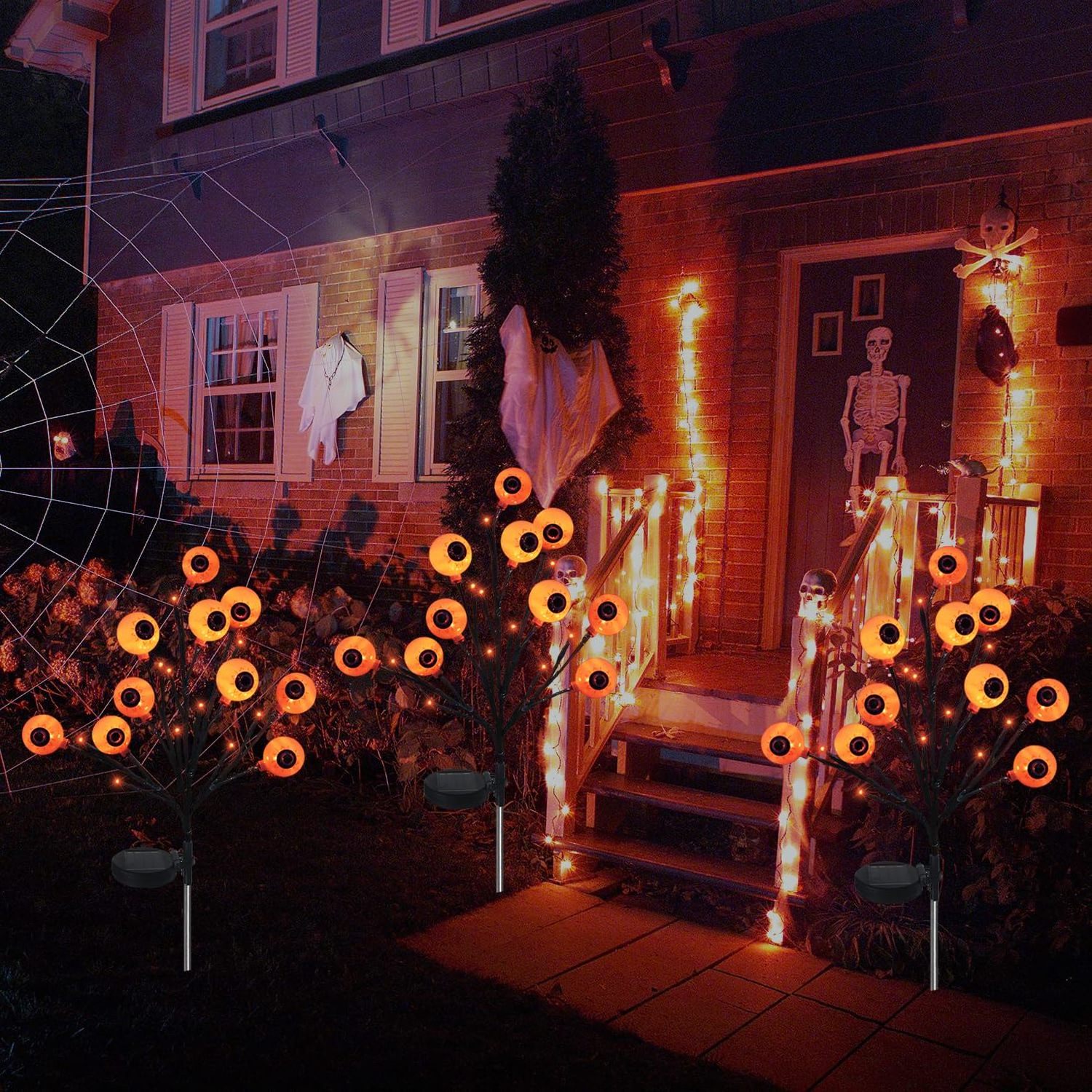 Halloween Decoration Waterproof Outdoor Solar Scary Eyeball Lights Green Eyeball Swaying Firefly Lights Halloween Lights