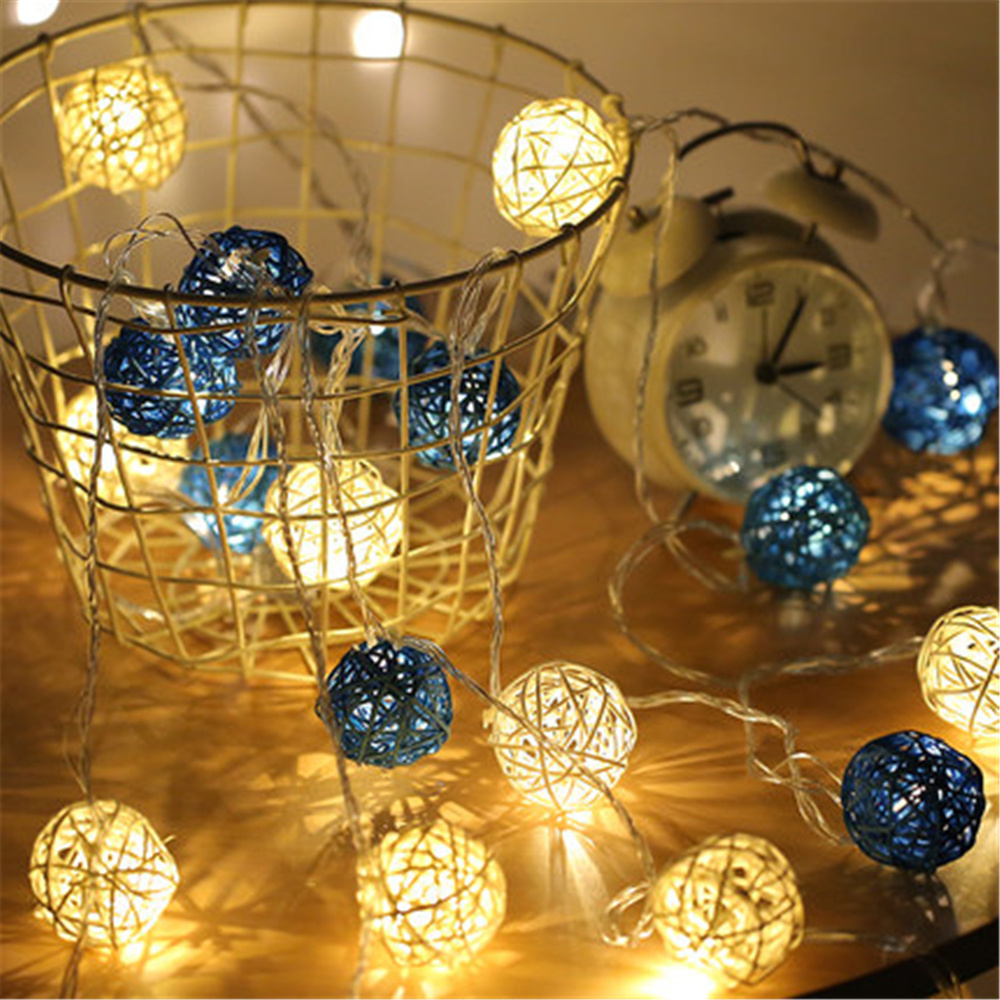 Decorative Hanging Battery Operated Rattan cotton ball string lights Christmas led cotton ball lights