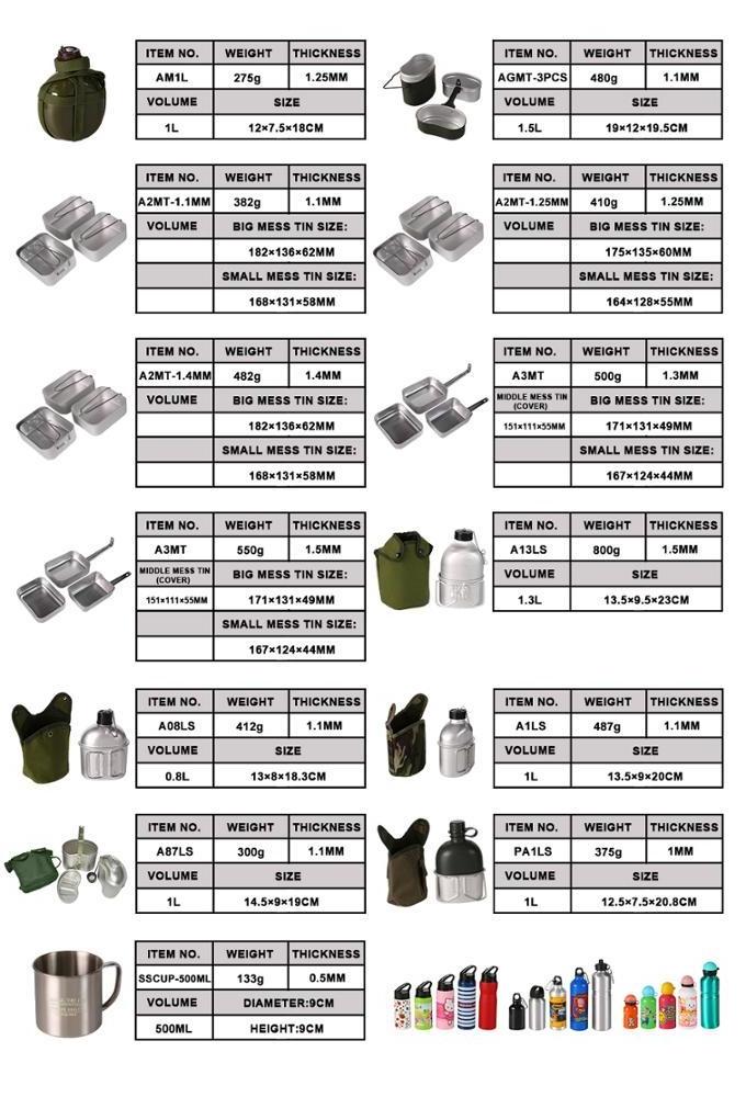 stainless steel thermo water titanium canteen metal cup lid kidney round flat shape plastic canteen