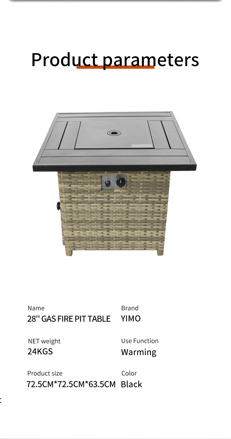 Factory directly garden patio gas propane Customized square fire pit table Fireplace Outdoor Gas Fire Pit Dinning Table