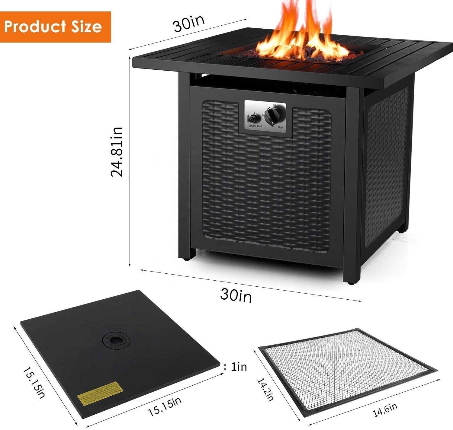 YIMO-80001Customizable Leisure Touch Rectangle Patio Or Garden Dining Table Top Gas PROPANE Fire Pits Outdoor