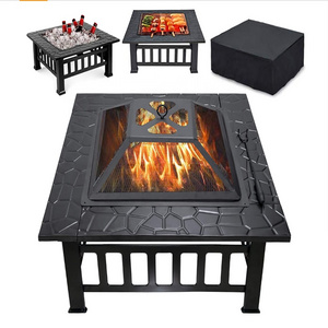 YIMO-6100 32inch Portable Outdoor Garden Patio Fire Pit Barbecue Grill Furniture Tables Square Metal Steel Fire Pit