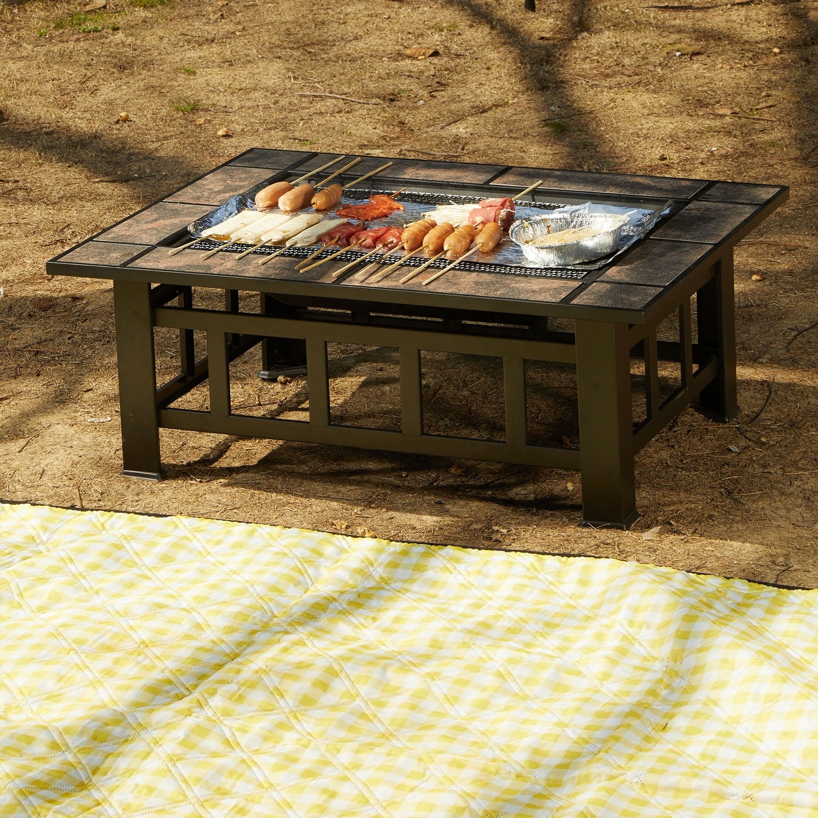 YIMO 37 INCH  Outdoor Heaters Square Ceramic Tile Wood Burning Fire Pit