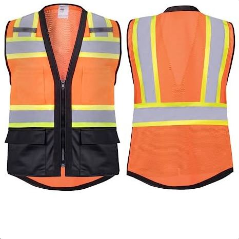 Safety Vest Reflective with Pockets and Zipper, High Visibility ANSI Class 2 Vest Hi Vis Yellow Vest With Black Bottom