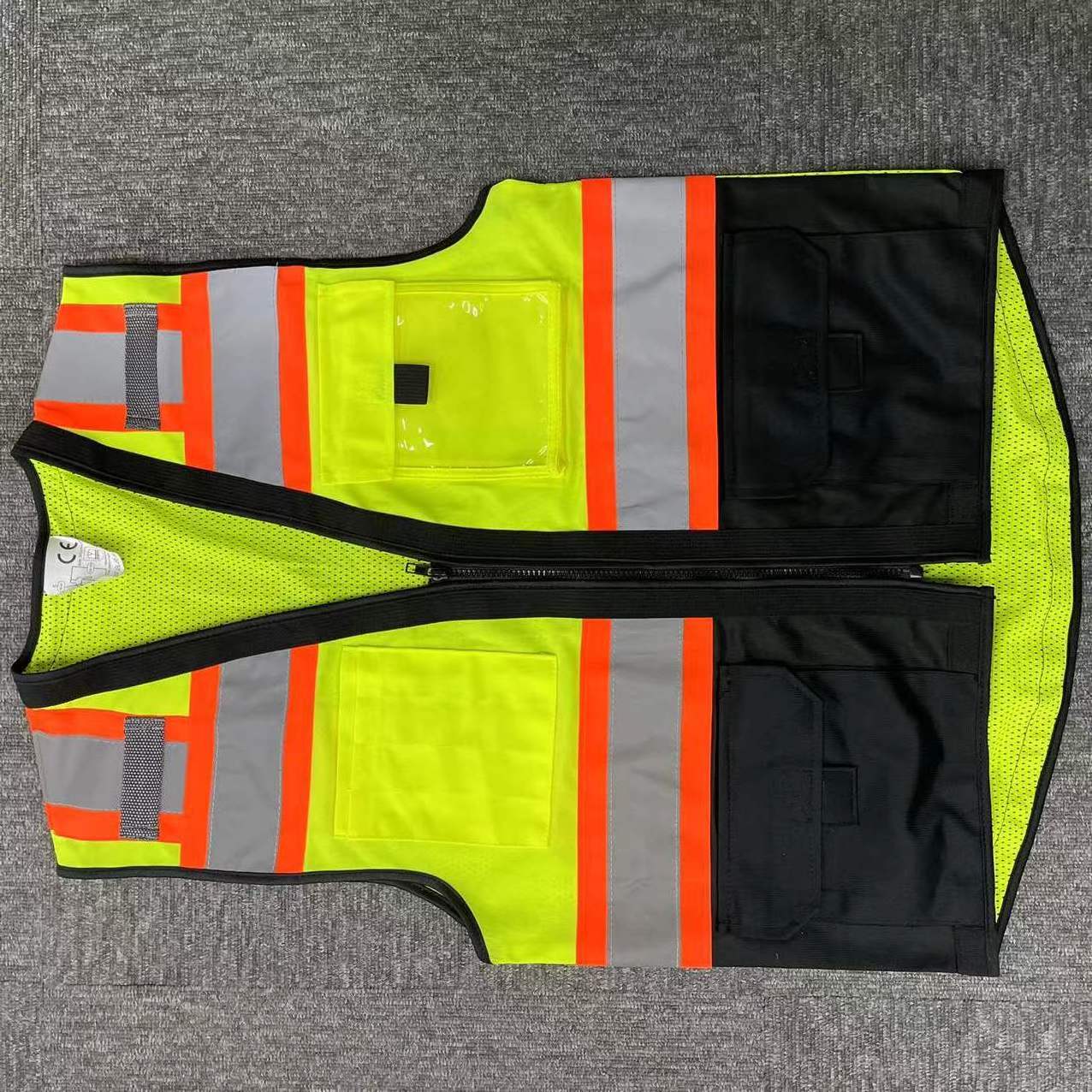 Safety Vest Reflective with Pockets and Zipper, High Visibility ANSI Class 2 Vest Hi Vis Yellow Vest With Black Bottom