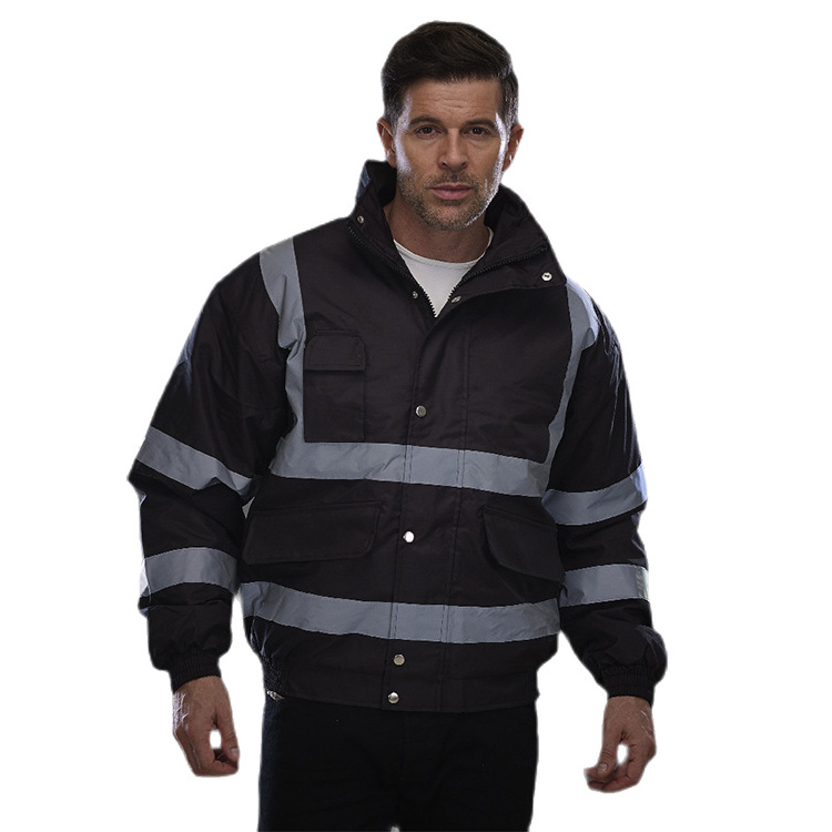 Black High Visibility Hi Vis Tops Coat Clothes Workwear Safety Reflective Rain Jacket hot sell