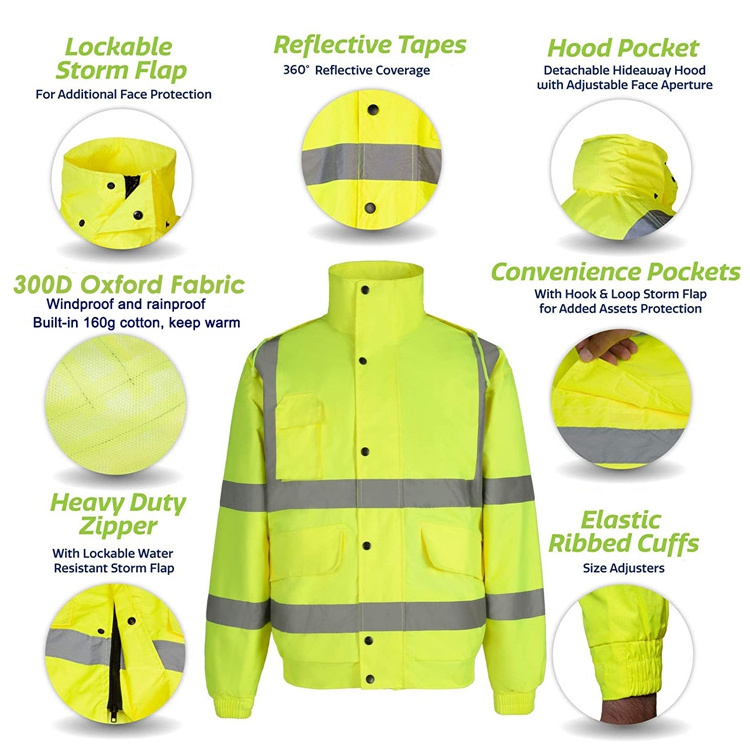 Black High Visibility Hi Vis Tops Coat Clothes Workwear Safety Reflective Rain Jacket hot sell