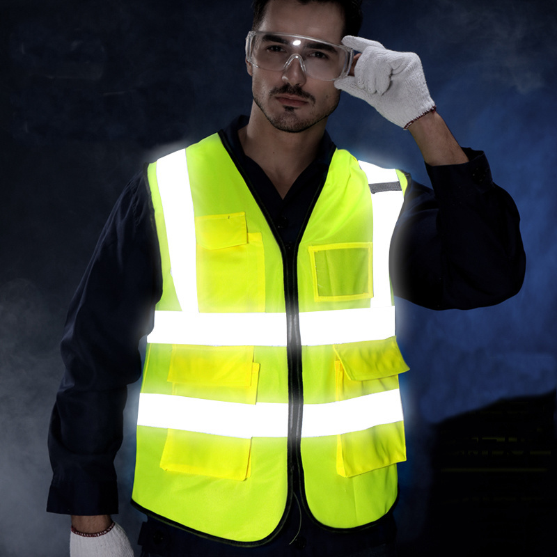 Safety Vest With Pockets Custom Logo High Visibility Safety Vests Reflective Class 2 With Zipper And Pockets