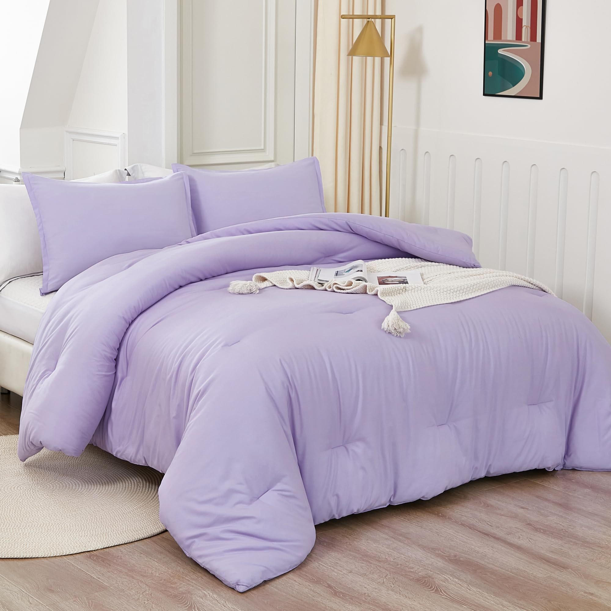 Queen Lavender Luxury Washable Microfiber Material Down Alternative Filled Polyester Filled Comforter Set For Hotel