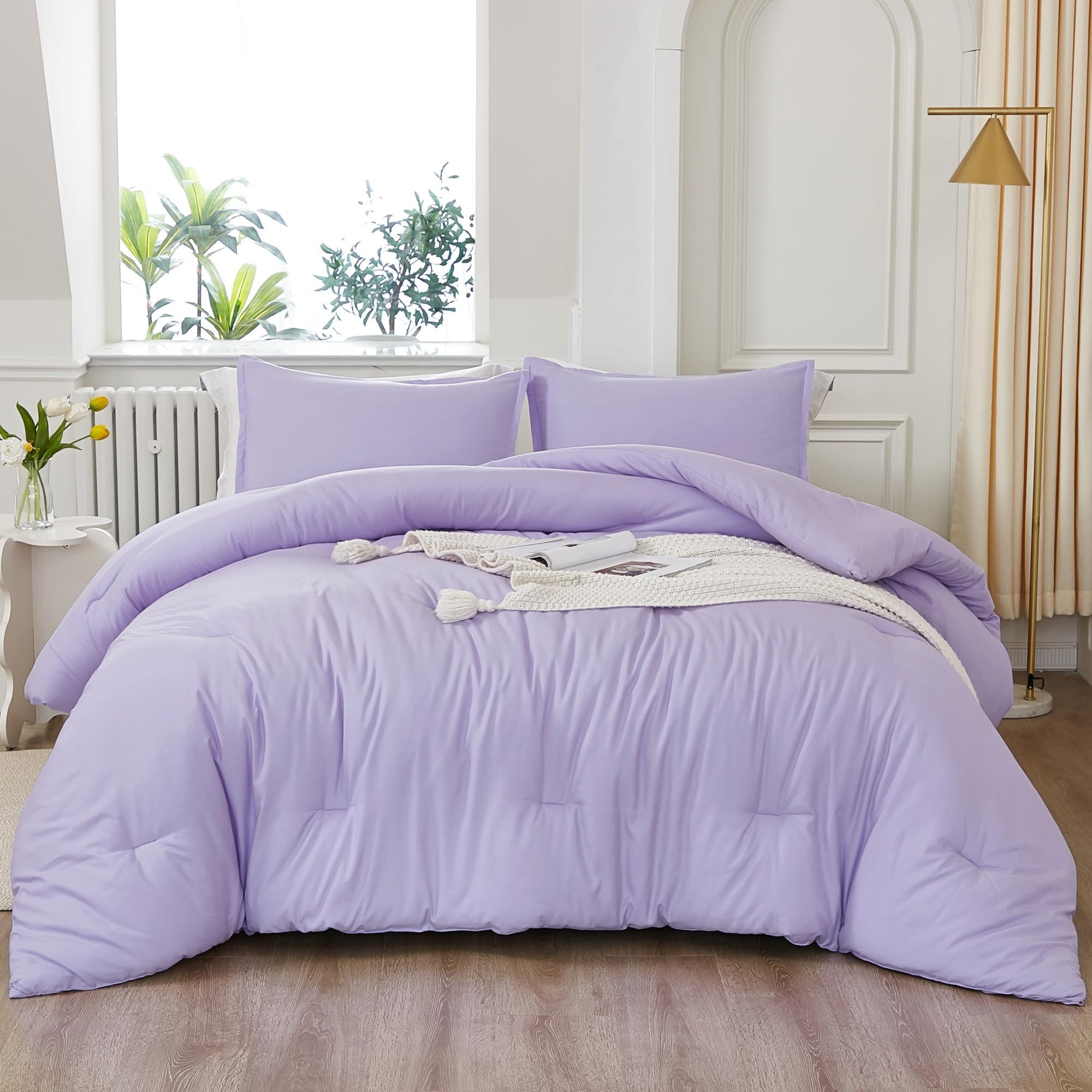 Queen Lavender Luxury Washable Microfiber Material Down Alternative Filled Polyester Filled Comforter Set For Hotel