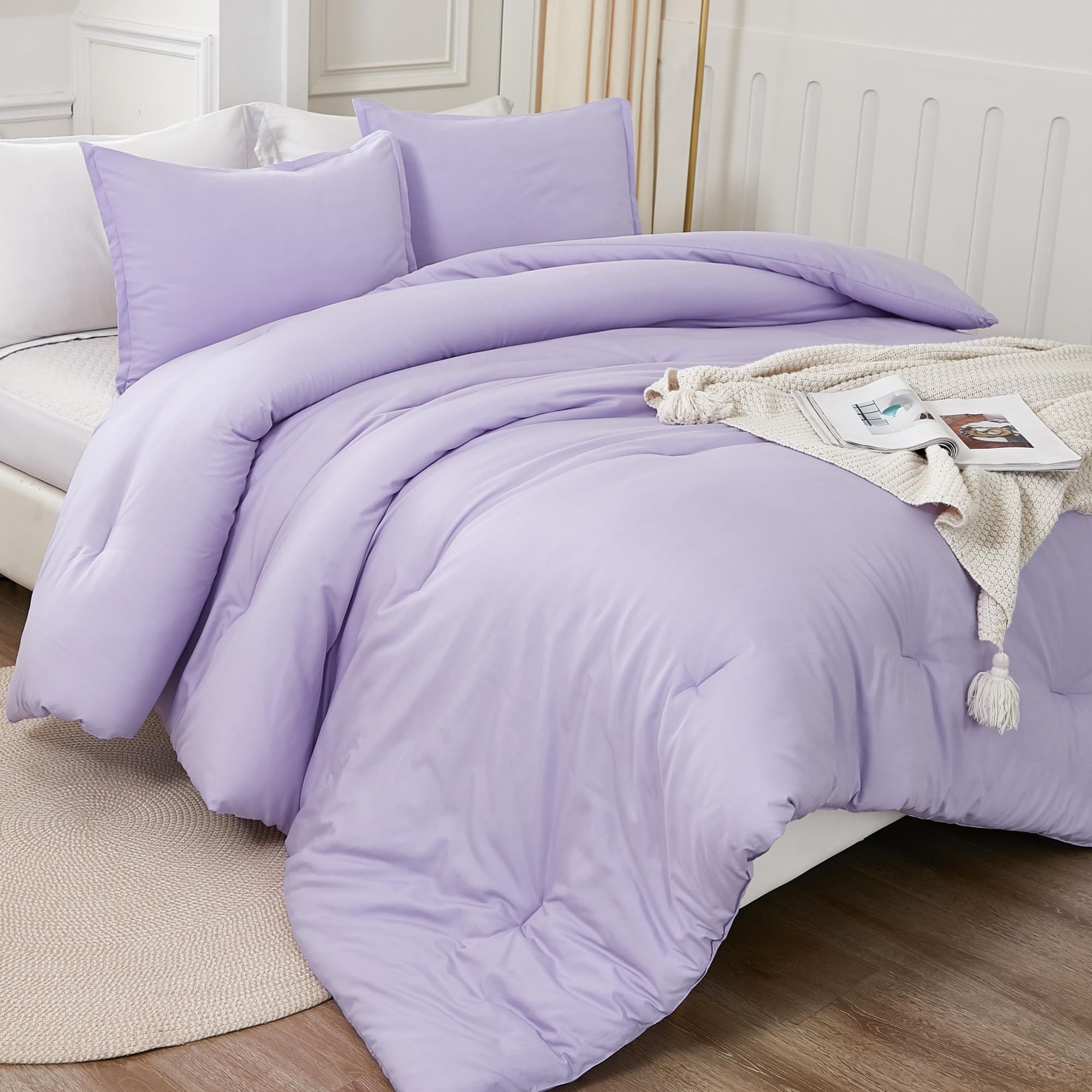 Queen Lavender Luxury Washable Microfiber Material Down Alternative Filled Polyester Filled Comforter Set For Hotel