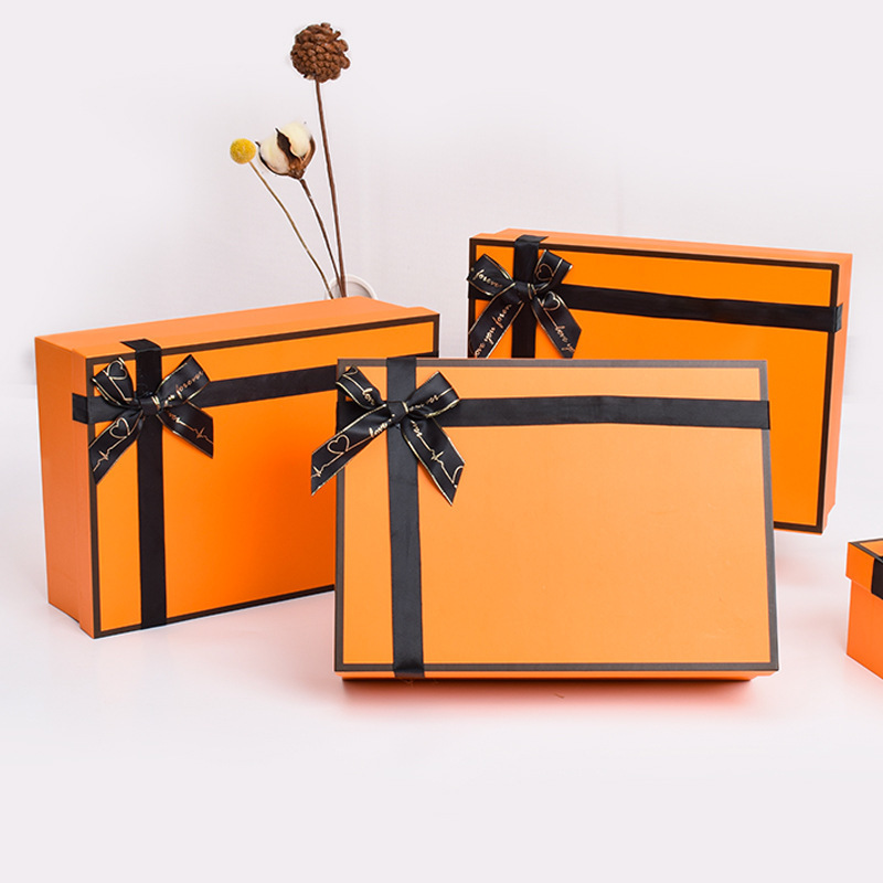 Orange Bow Hand Gift Box Square Creative Packaging For Girls To Grow Birthday Paper Box Empty