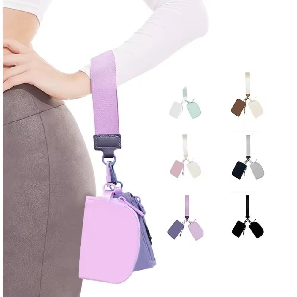 Custom LOGO Mini Zip Around Dual Pouch Wristlet keychain Wallet Dual Pouch Portable Lulu Coin Purse Pocket for Women