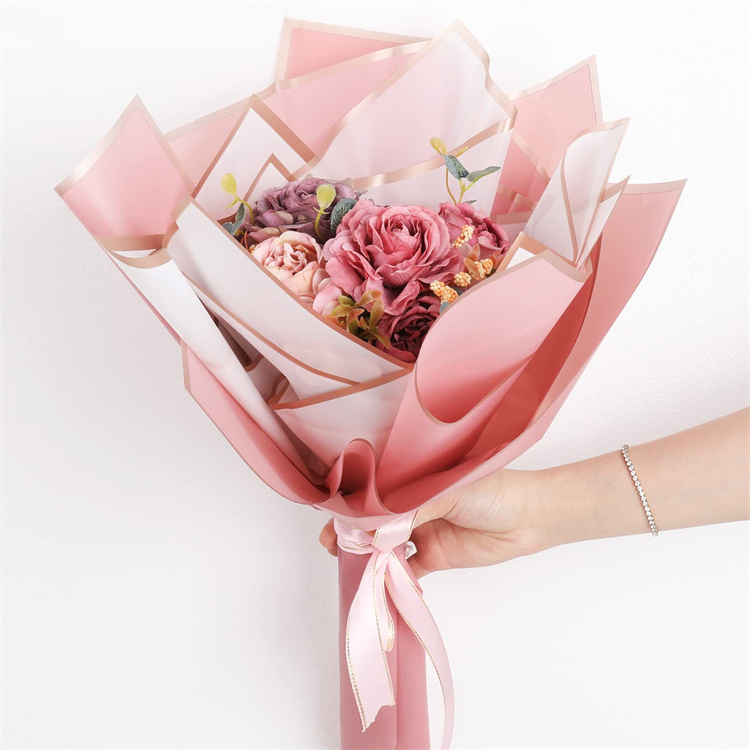 Floral Wrapping Waterproof Flowers Packaging Paper Custom Gold Border Double Sided Florist Packaging Paper For Diy Craft