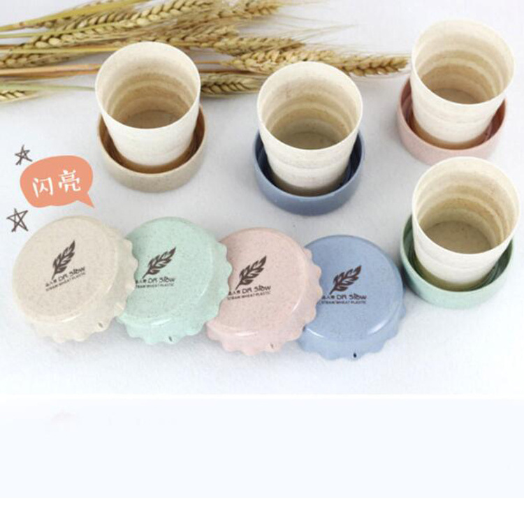 Portable Folding Cup Water Tea Wheat Straw Foldable Travel Collapsible Cup